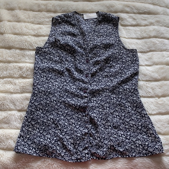 Vtg 80s sleeveless button down drawstring waist vest tunic top S - Picture 9 of 14